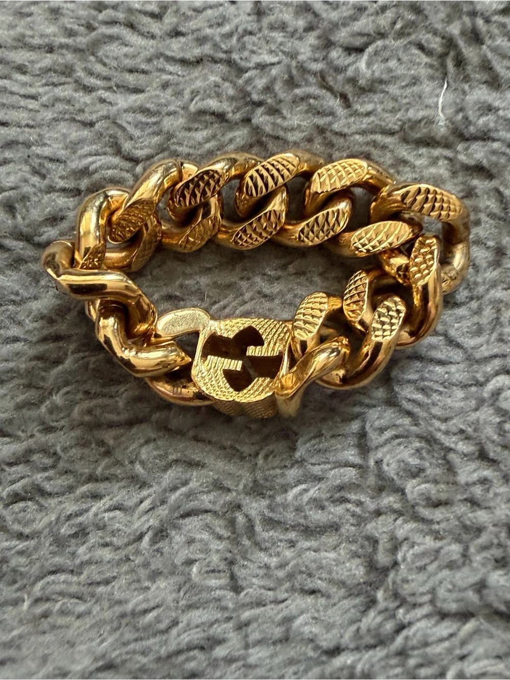 Gucci Gold Chain Link Bracelet with Textured Interlocking Logo